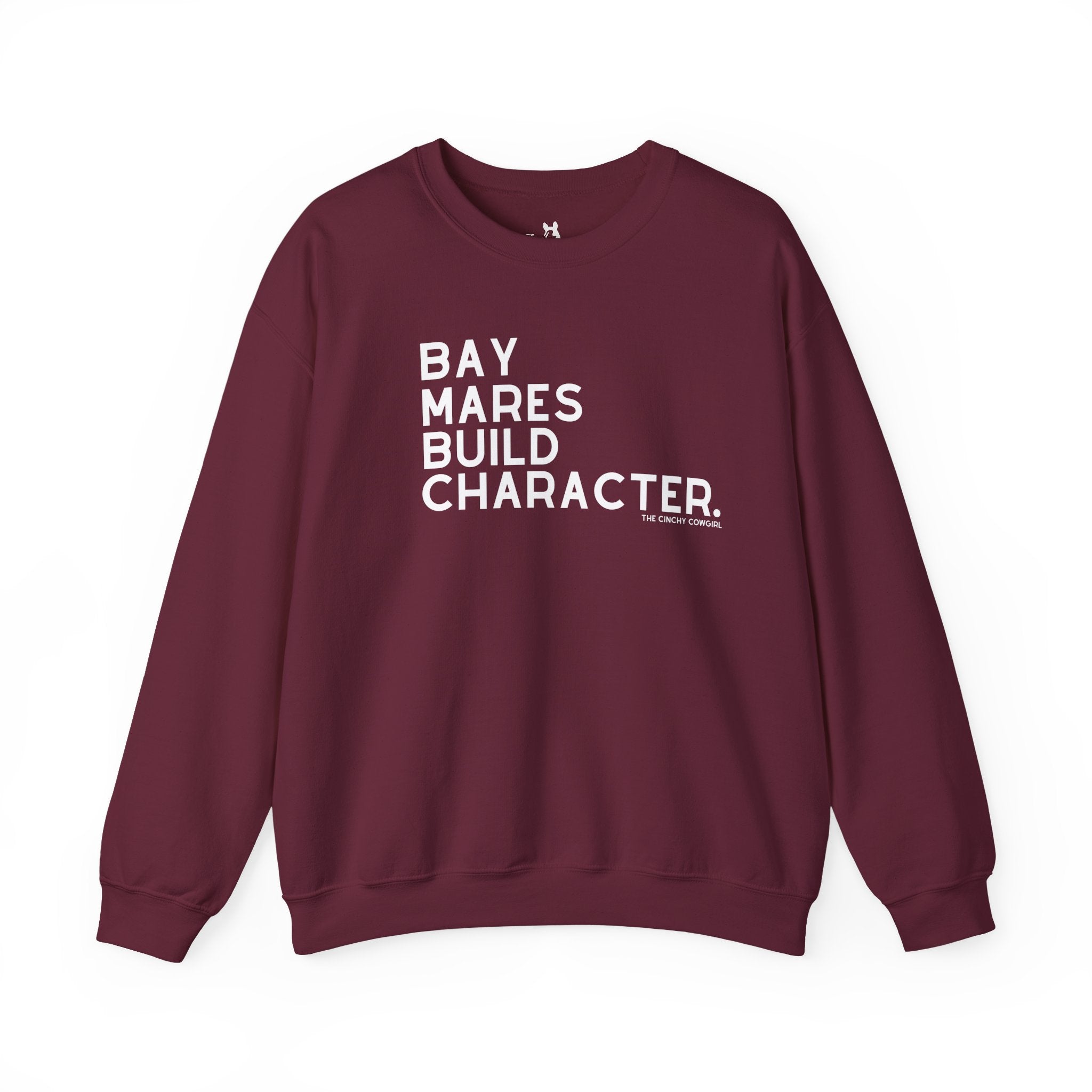 Bay Mares Build Character Pullover Graphic Pullover The Cinchy Cowgirl - Print S Maroon