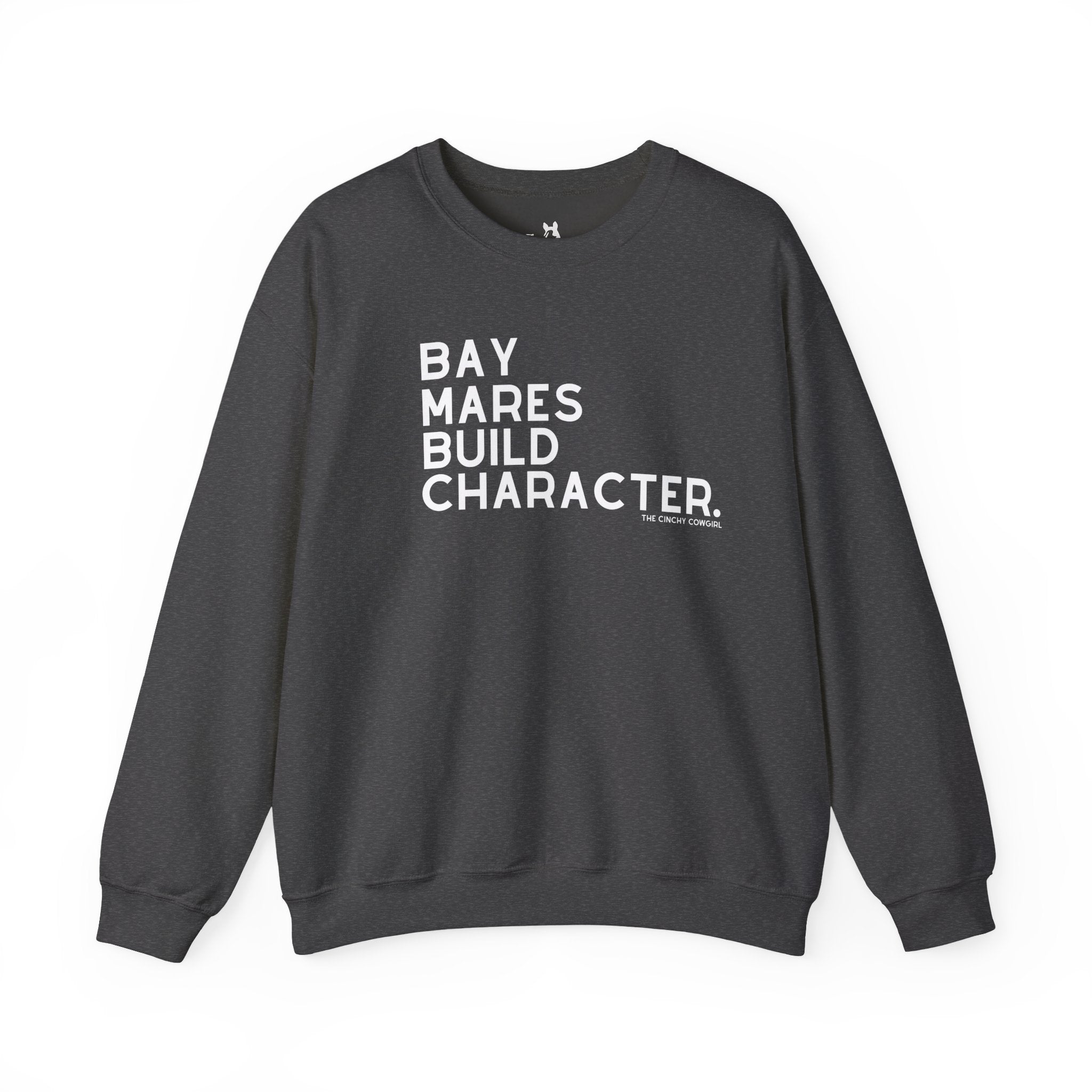 Bay Mares Build Character Pullover Graphic Pullover The Cinchy Cowgirl - Print S Dark Heather