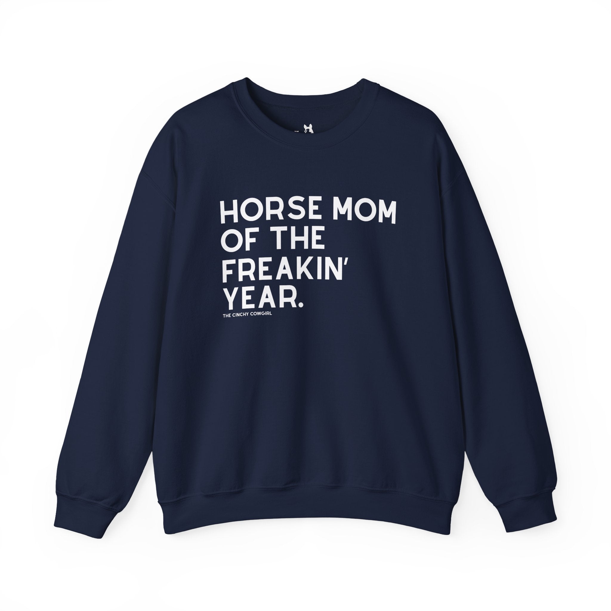 Horse Mom of the Freakin' Year Fleece Pullover Graphic Pullover The Cinchy Cowgirl - Print S Navy