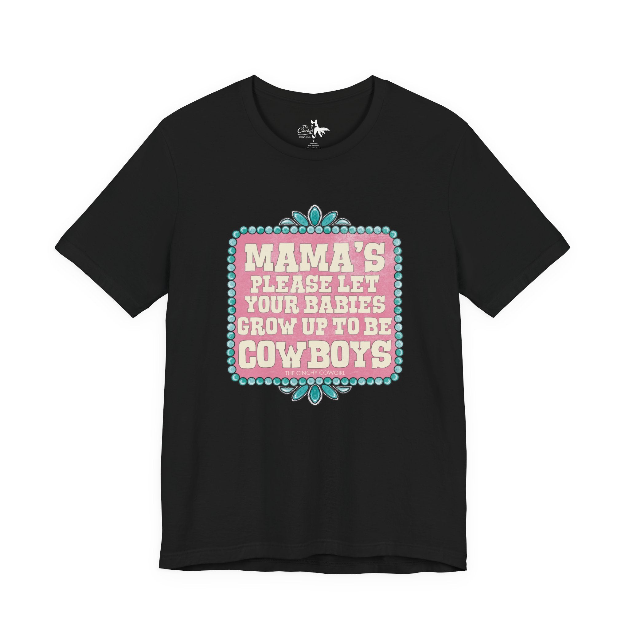 Mama's Please Let Your Babies Short Sleeve Tee Graphic Tee The Cinchy Cowgirl - Print Black XS