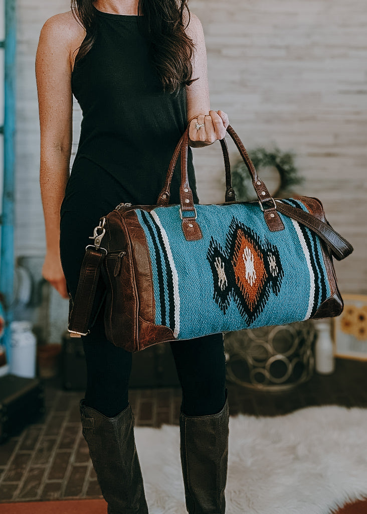 Teal Aztec Weekender Duffle Bag Weekender Handbag The Cinchy Cowgirl (ARY)   