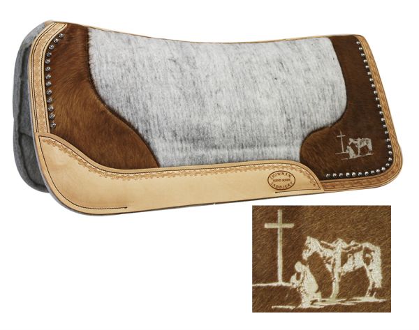 Hair on Argentina Cowhide Praying Cowboy Saddle Pad western saddle pad Shiloh   