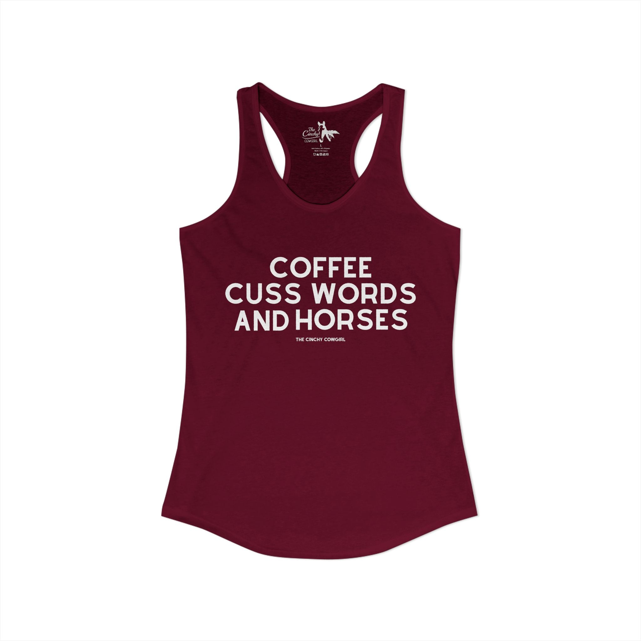 Coffee, Cuss Words And Horses Tank Top Tank Top The Cinchy Cowgirl - Print XS Solid Cardinal Red