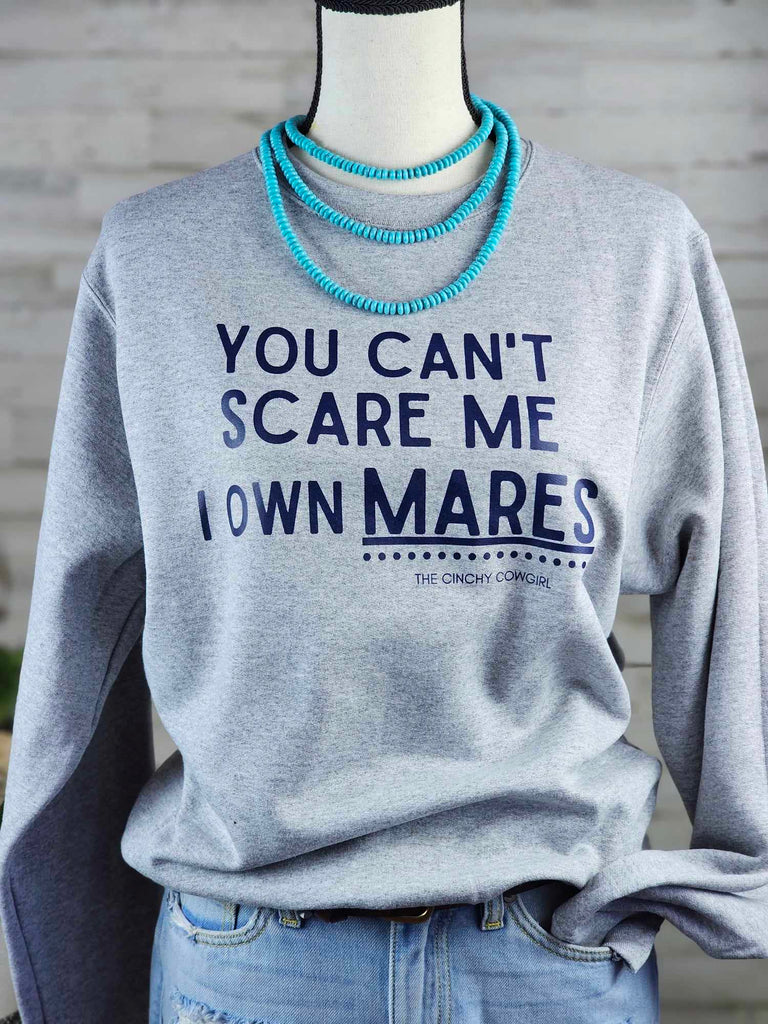 Heather Gray You Can't Scare Me Fleece Pullover Graphic Sweatshirt The Cinchy Cowgirl   