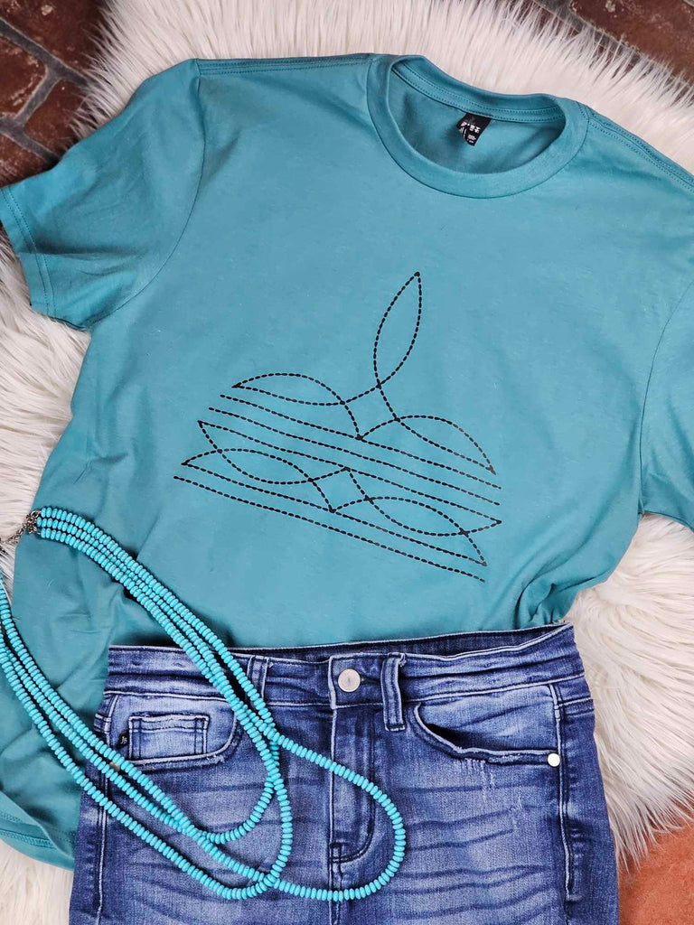 Eucalyptus Teal Boot Stitch Short Sleeve Tee graphic tee long sleeve The Cinchy Cowgirl   