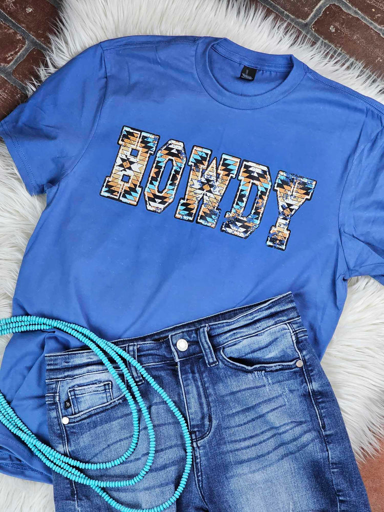 Maritime Blue Aztec HOWDY Short Sleeve Tee graphic tee long sleeve The Cinchy Cowgirl   