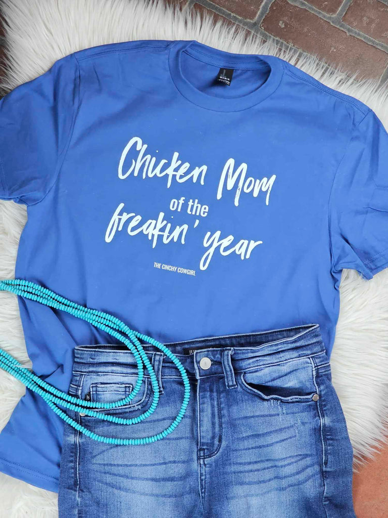 Maritime Blue Chicken Mom of the Year Short Sleeve Tee graphic tee long sleeve The Cinchy Cowgirl   