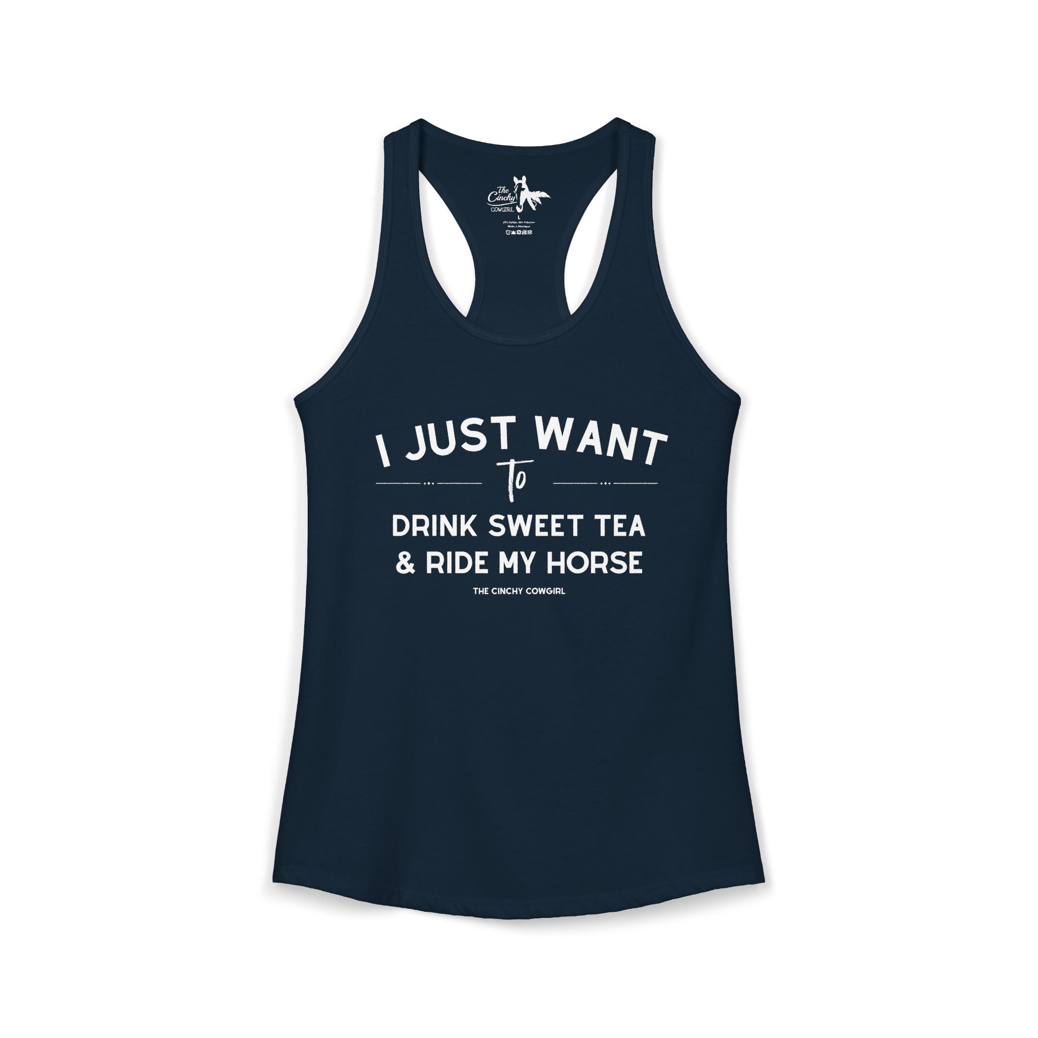 I Just Want to Drink Sweet Tea And Ride My Horse Tank Top Tank Top The Cinchy Cowgirl - Print XS Solid Midnight Navy