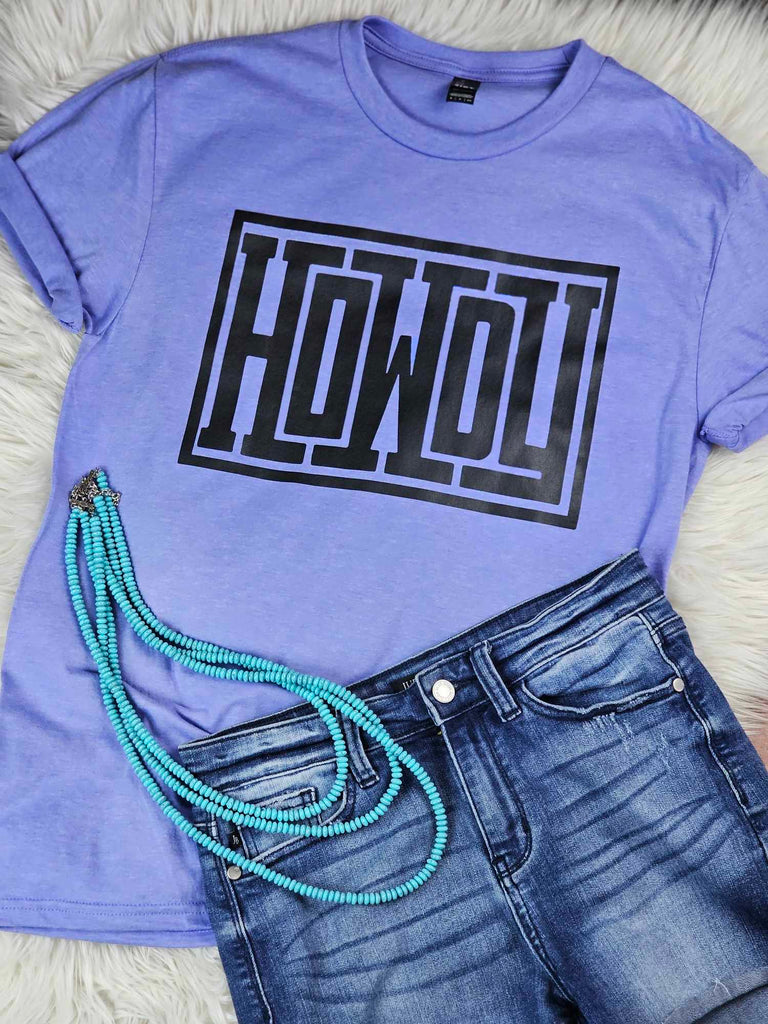 Periwinkle Black HOWDY Short Sleeve Tee graphic tee The Cinchy Cowgirl   