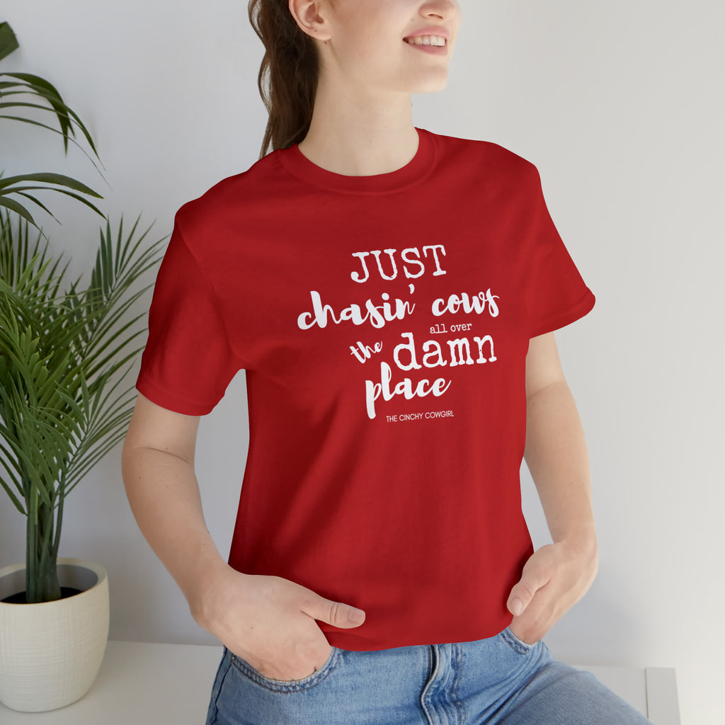Just Chasin' Cows Short Sleeve Tee tcc graphic tee Printify Red XS 