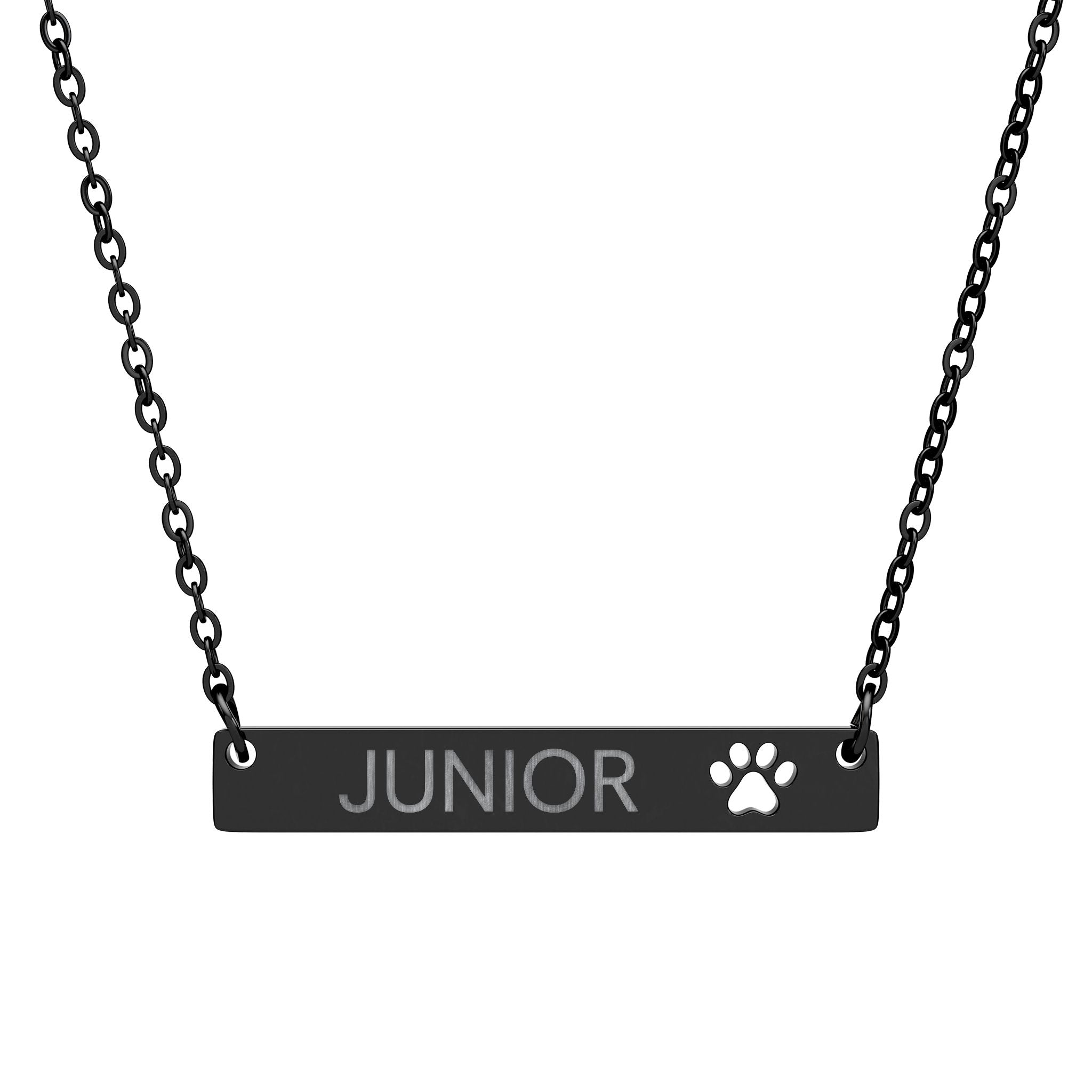 Personalized Dog Name Paw Print Bar Necklace Accessories The Cinchy Cowgirl - Print One Size Black PVD coating