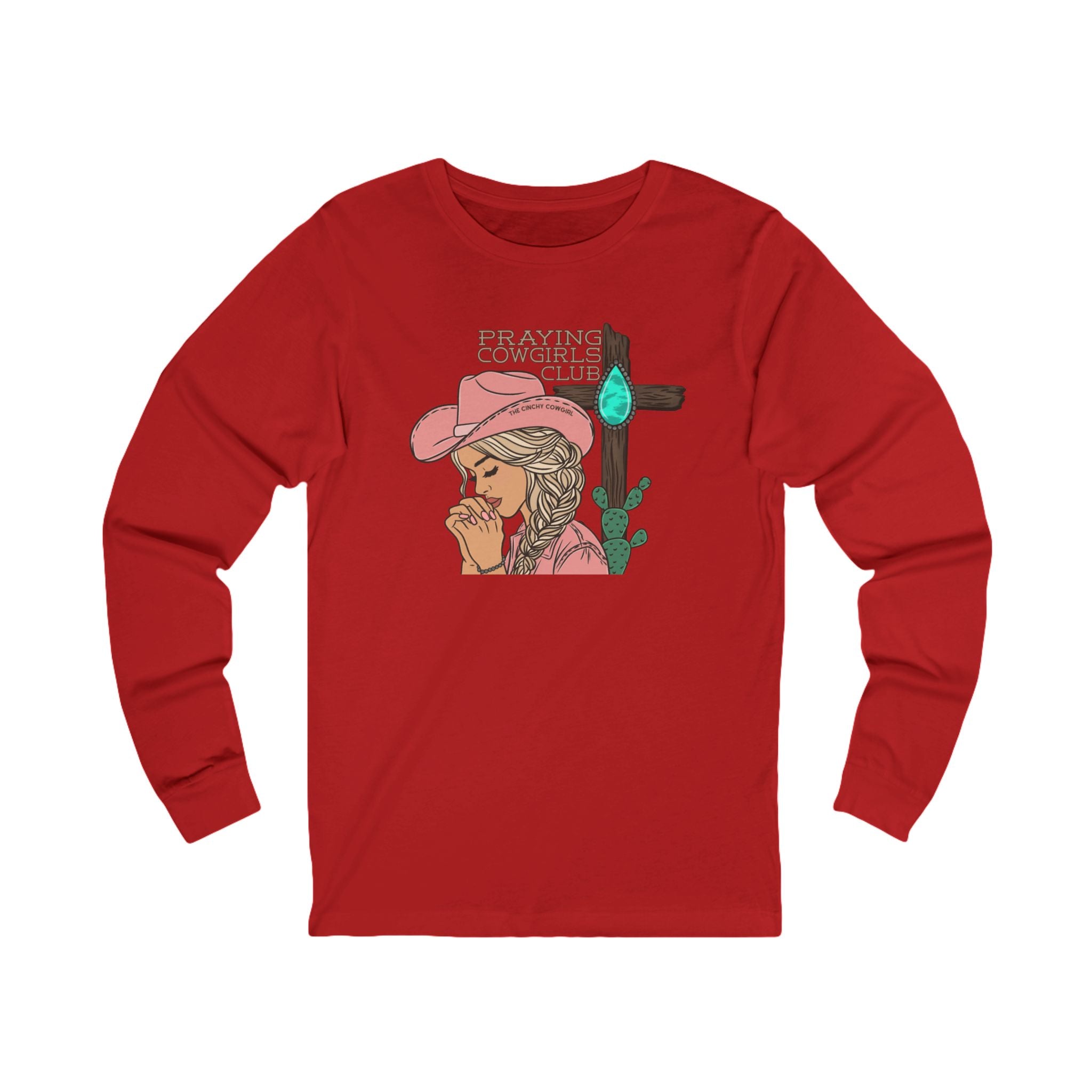 Praying Cowgirls Club Long Sleeve Tee Long-sleeve The Cinchy Cowgirl - Print S Red