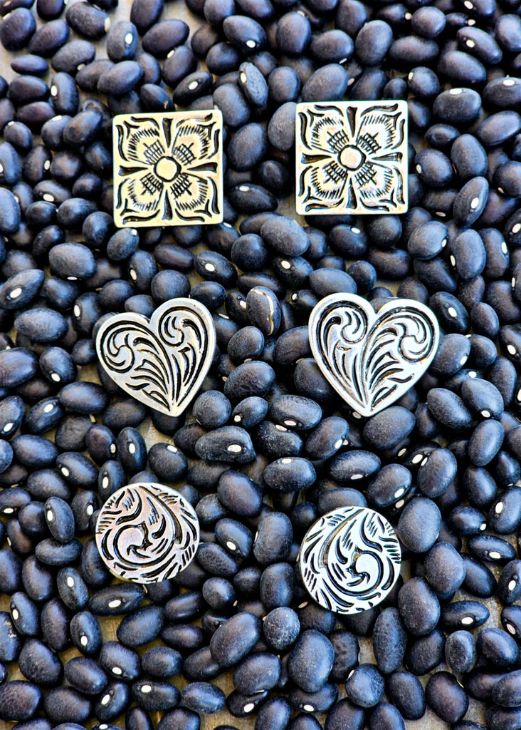 3 Pair Western Etched Earring set Earrings Blue Tortoise