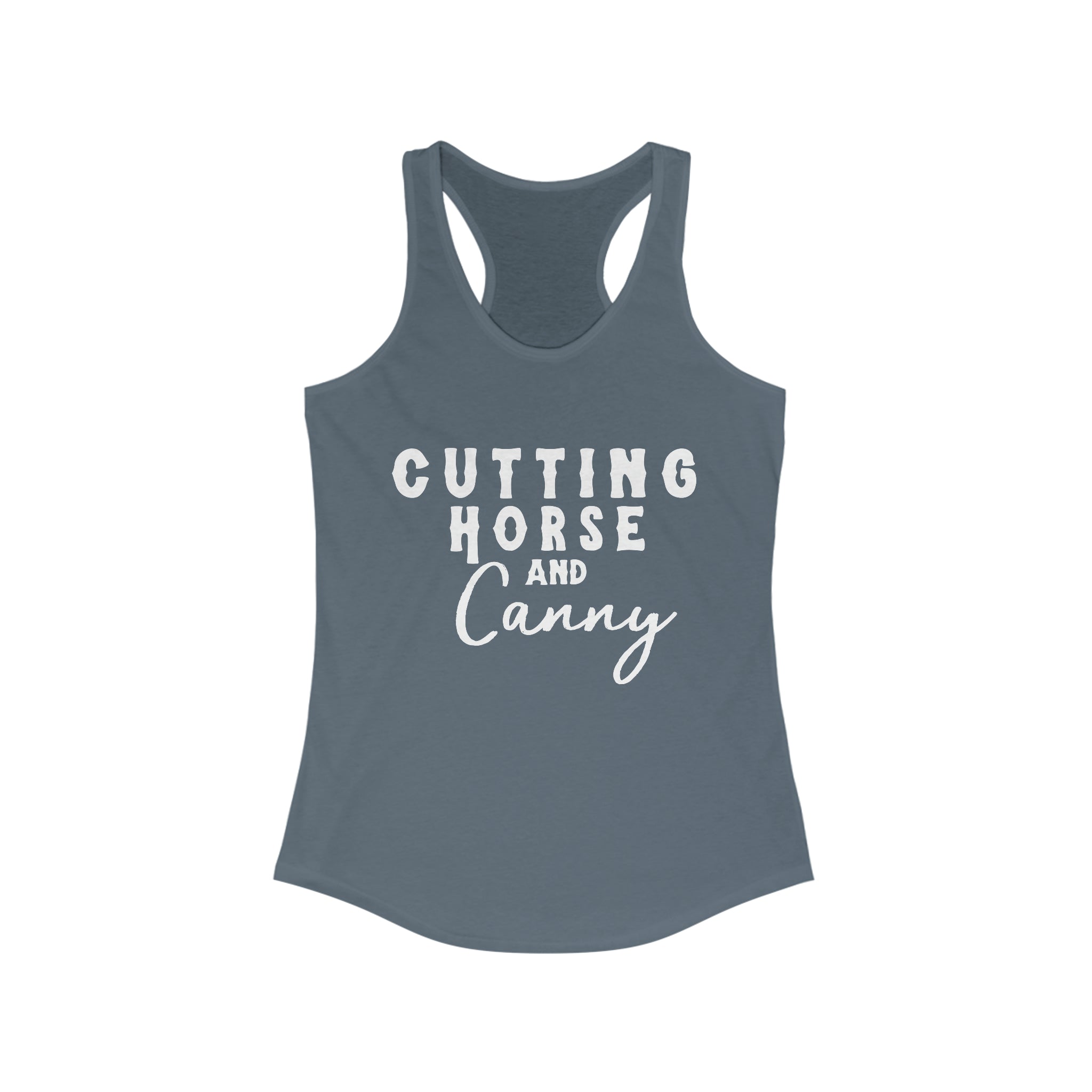 Cutting Horse & Canny Racerback Tank Horse Riding Discipline Tee Printify XS Solid Indigo 