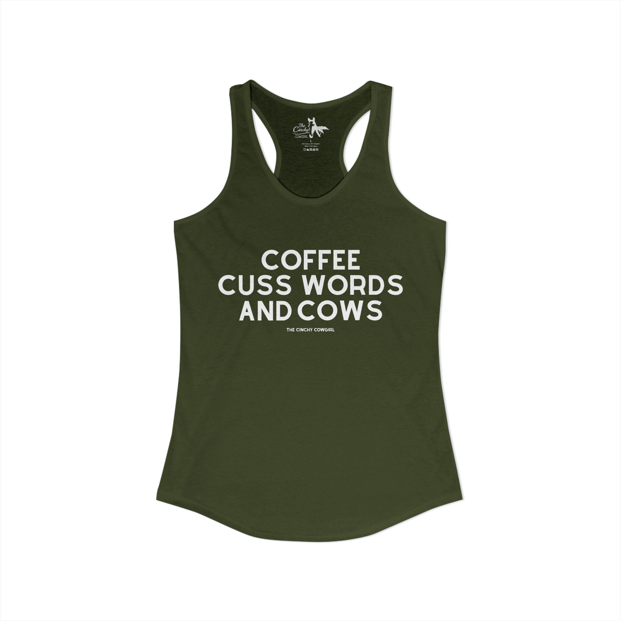 Coffee, Cuss Words And Cows Tank Top Tank Top The Cinchy Cowgirl - Print XS Solid Military Green