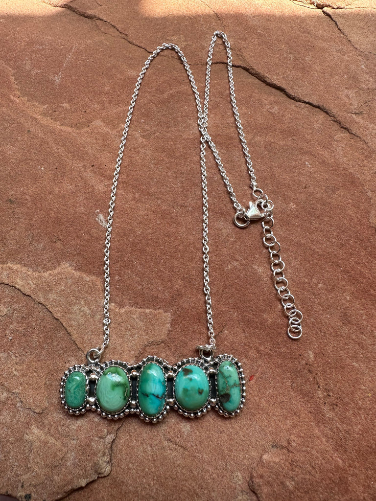 Handmade Sonoran Turquoise & Sterling Silver 5 Stone Necklace Signed Nizhoni Jewelry & Watches:Fine Jewelry:Necklaces & Pendants Unbranded   