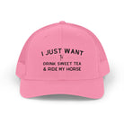 I Just Want To Drink Sweet Tea and Ride My Horse Trucker Hat Hats The Cinchy Cowgirl - Print Pink One size