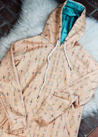 Tan & Turquoise Aztec Hoodie Women's Pullover Hoodie With Drawstring The Cinchy Cowgirl (YC)   