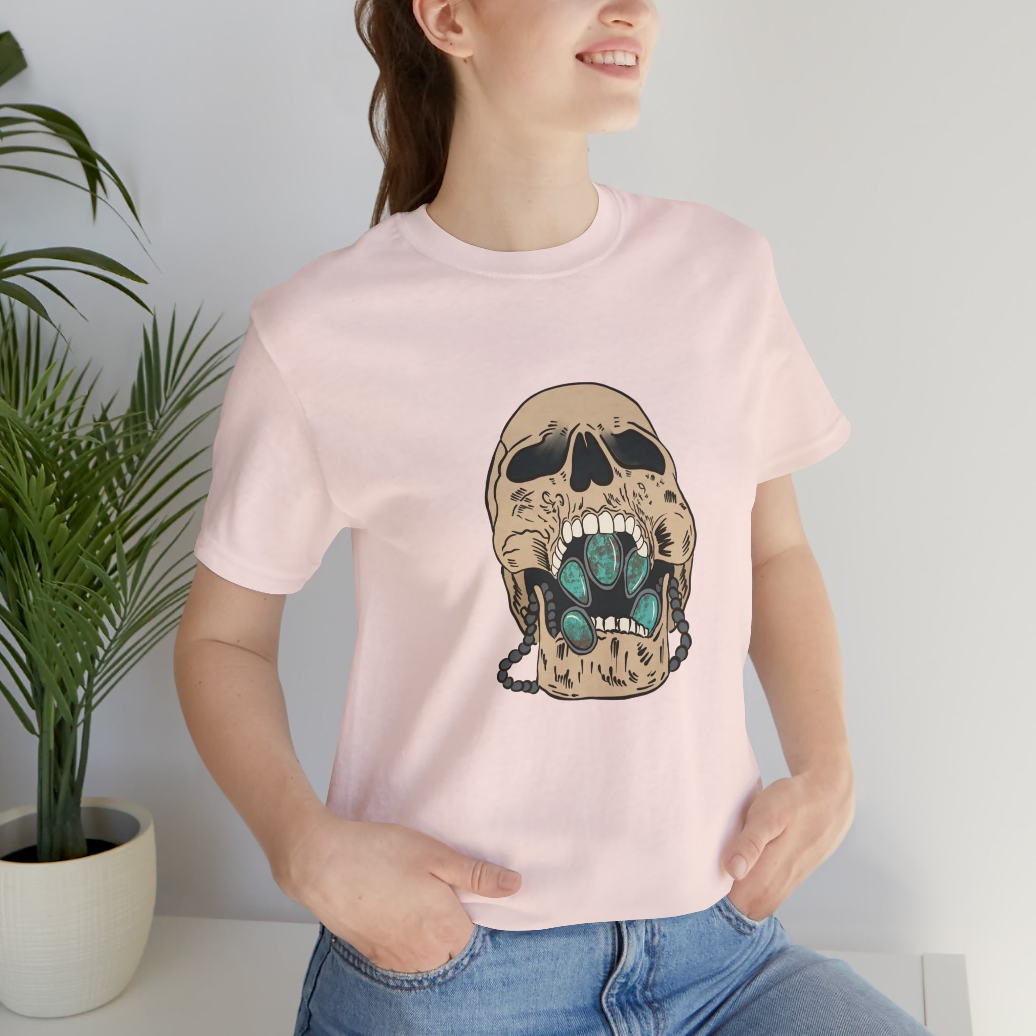 Squash Blossom Skull Short Sleeve Tee tcc graphic tee Printify Soft Pink XS 