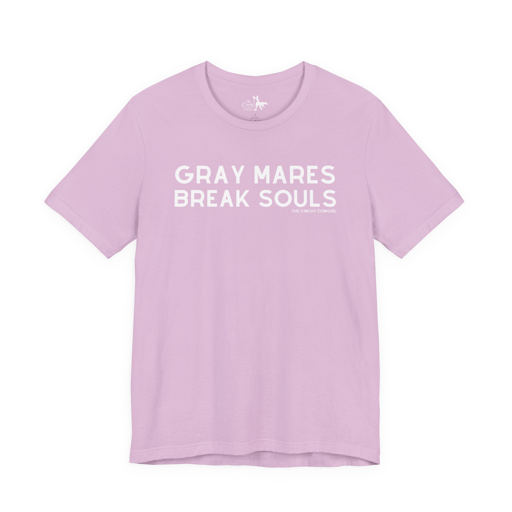 Gray Mares Break Souls Short Sleeve Tee T-Shirt The Cinchy Cowgirl - Print Lilac XS