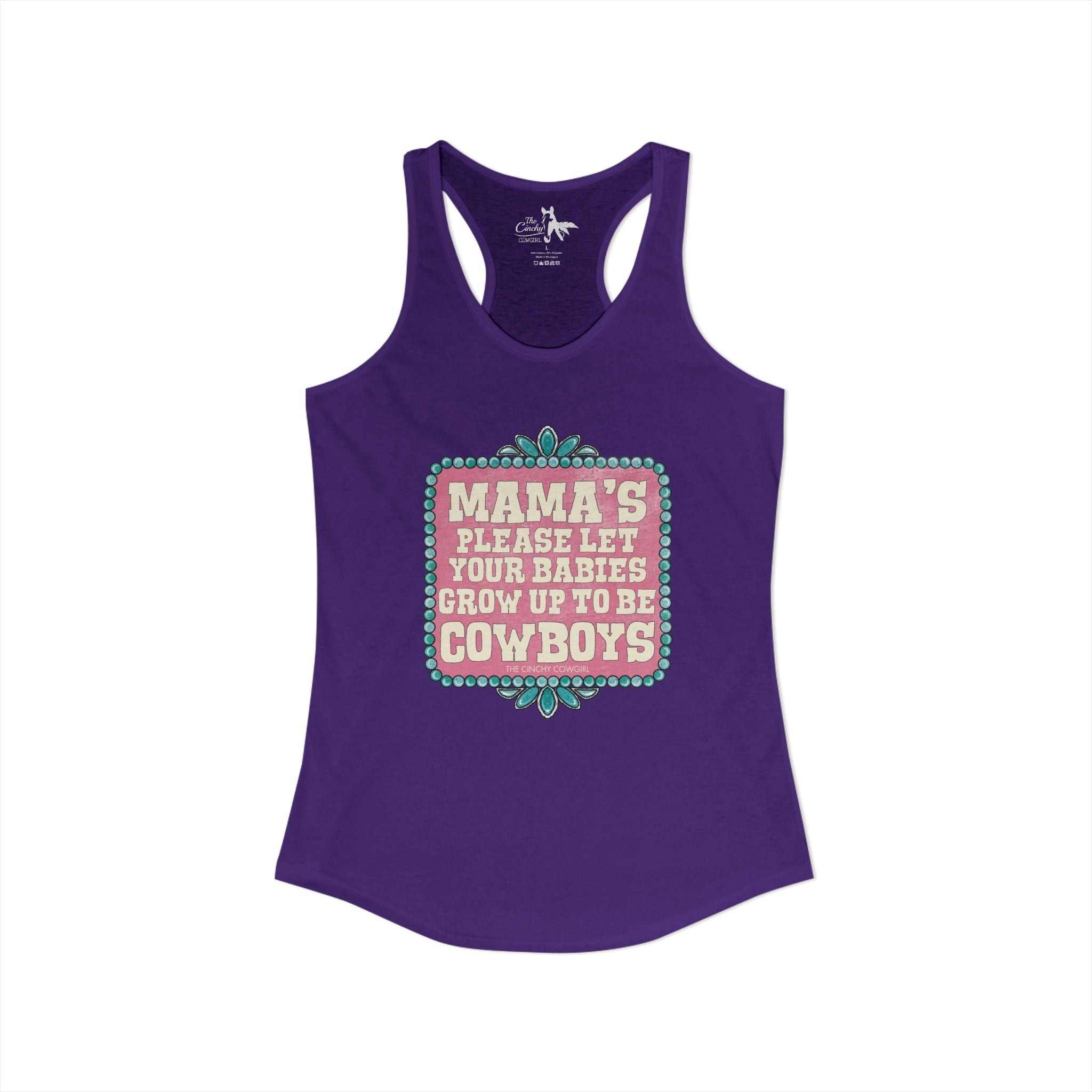 Mamas Let Your Babies Grow Up To Be Cowboys Tank Top Tank Top The Cinchy Cowgirl - Print XS Solid Purple Rush