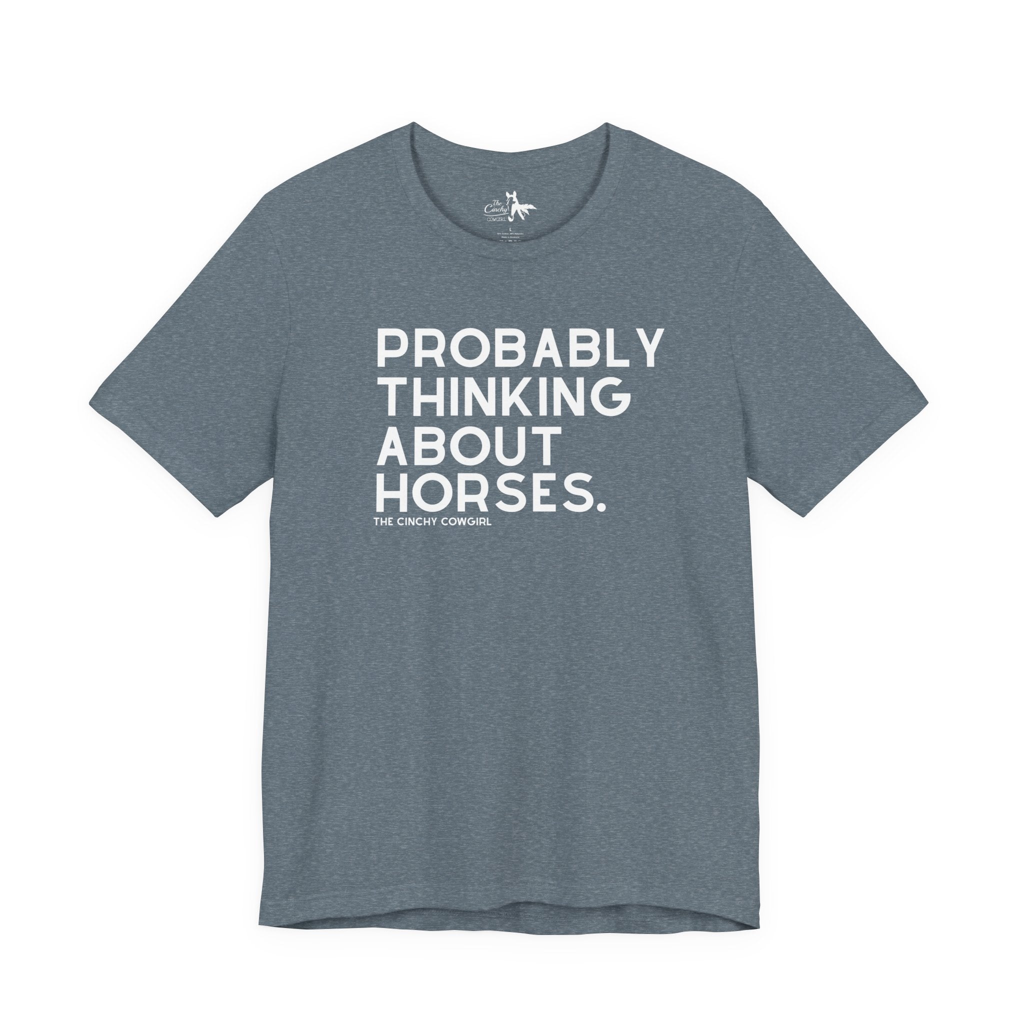 Probably Thinking About Horses Short Sleeve Tee Graphic Tee The Cinchy Cowgirl - Print Heather Slate XS