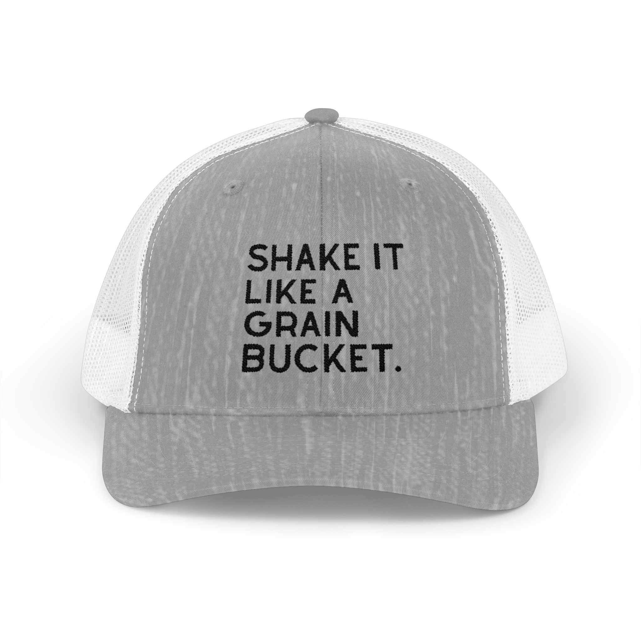 Embroidered Shake It Like A Grain Bucket Trucker Hat Embroidered TCC Hat The Cinchy Cowgirl - Print Heather Grey / White