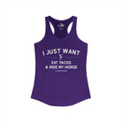 I Just Want To Eat Tacos And Ride My Horse Tank Top Tank Top The Cinchy Cowgirl - Print XS Solid Purple Rush