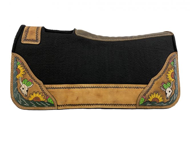 Pony Black Felt Sunflower & Steer Skull Saddle Pad western saddle pad Shiloh   