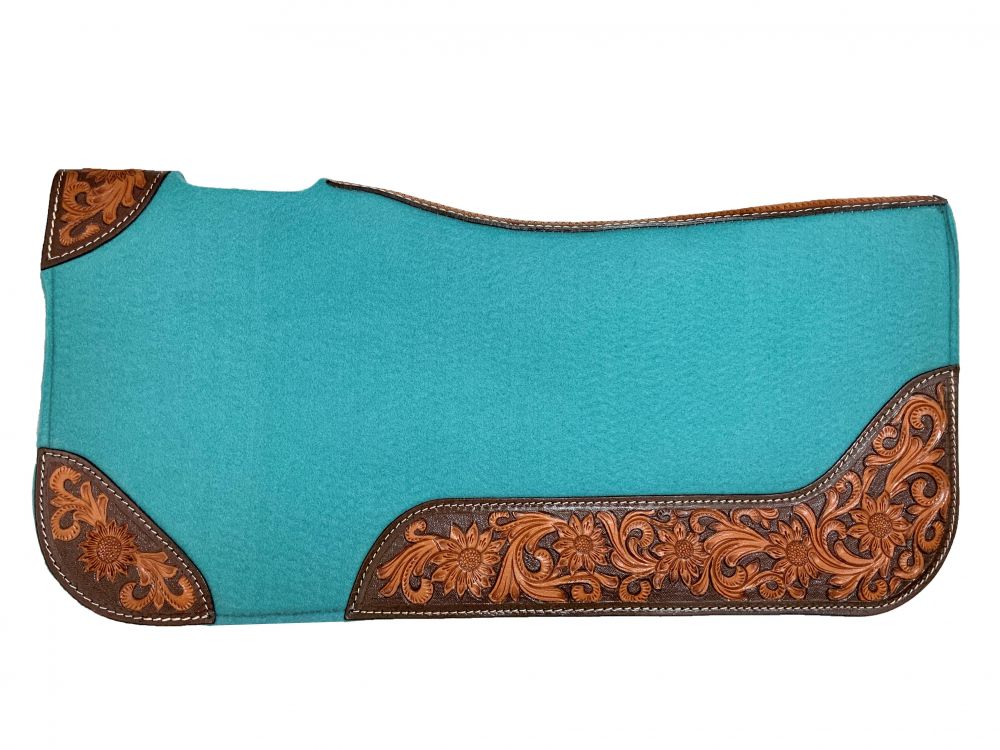 Teal Felt Tooled Pad western saddle pad Shiloh