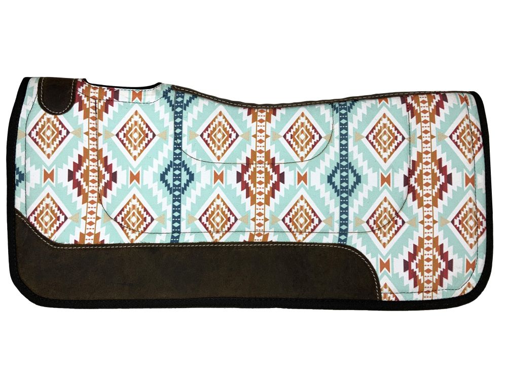 Aqua Nylon Southwestern Print Contoured Felt Saddle Pad western saddle pad Shiloh   
