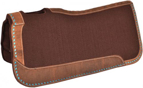 Brown Felt & Turquoise Buckstitch Saddle Pad western saddle pad Shiloh   