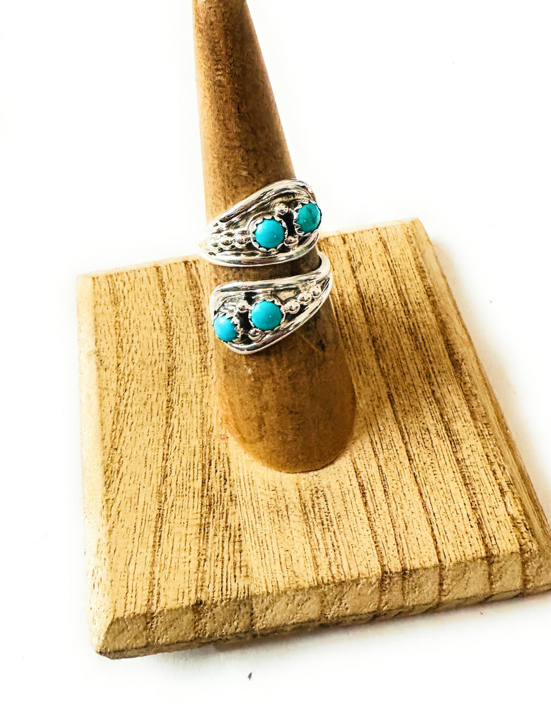 Navajo Turquoise & Sterling Silver Adjustable Cluster Ring NT jewelry Nizhoni Traders LLC   