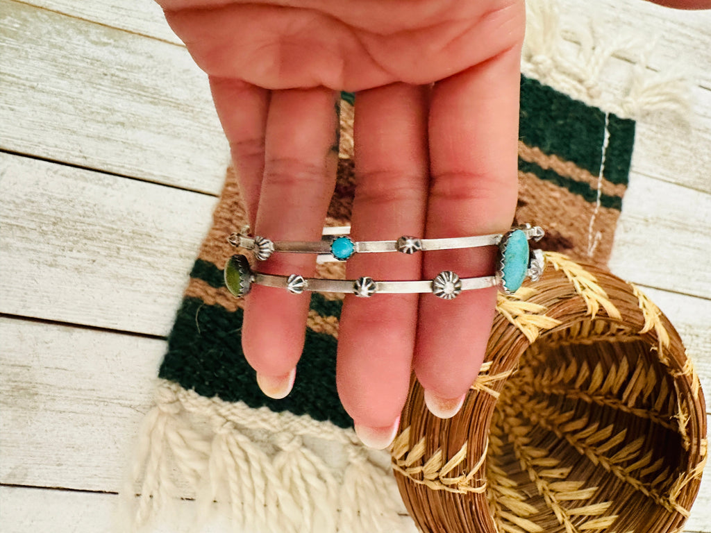 Navajo Multi Turquoise & Sterling Silver Bangle Bracelet NT jewelry Nizhoni Traders LLC   