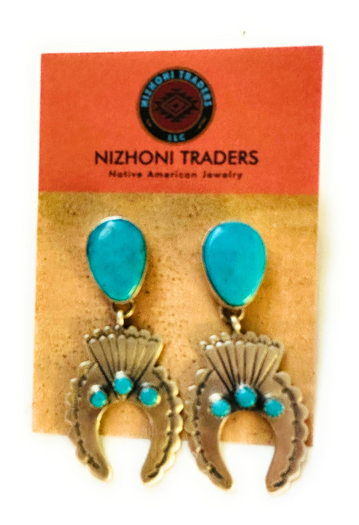 Navajo Turquoise & Sterling Silver Naja Dangle Earrings NT jewelry Nizhoni Traders LLC   