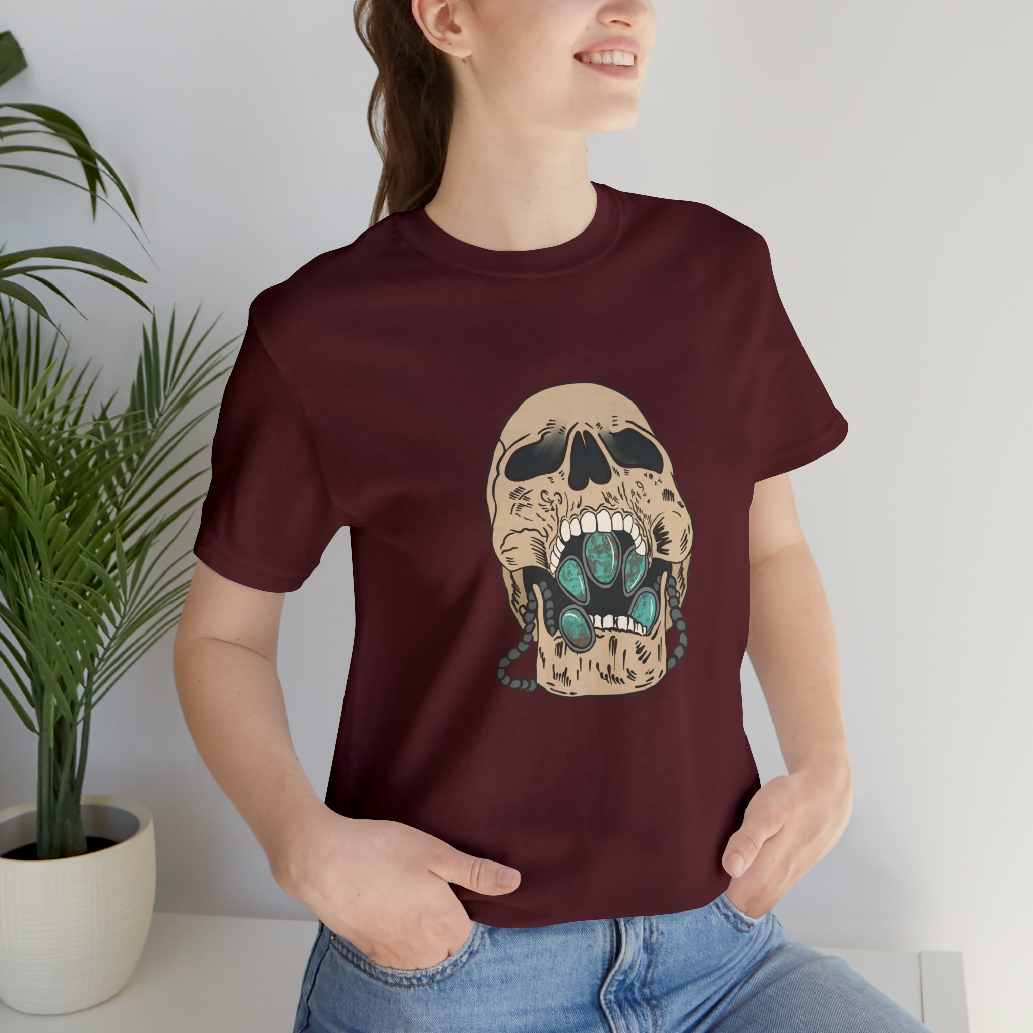 Squash Blossom Skull Short Sleeve Tee tcc graphic tee Printify Maroon XS 