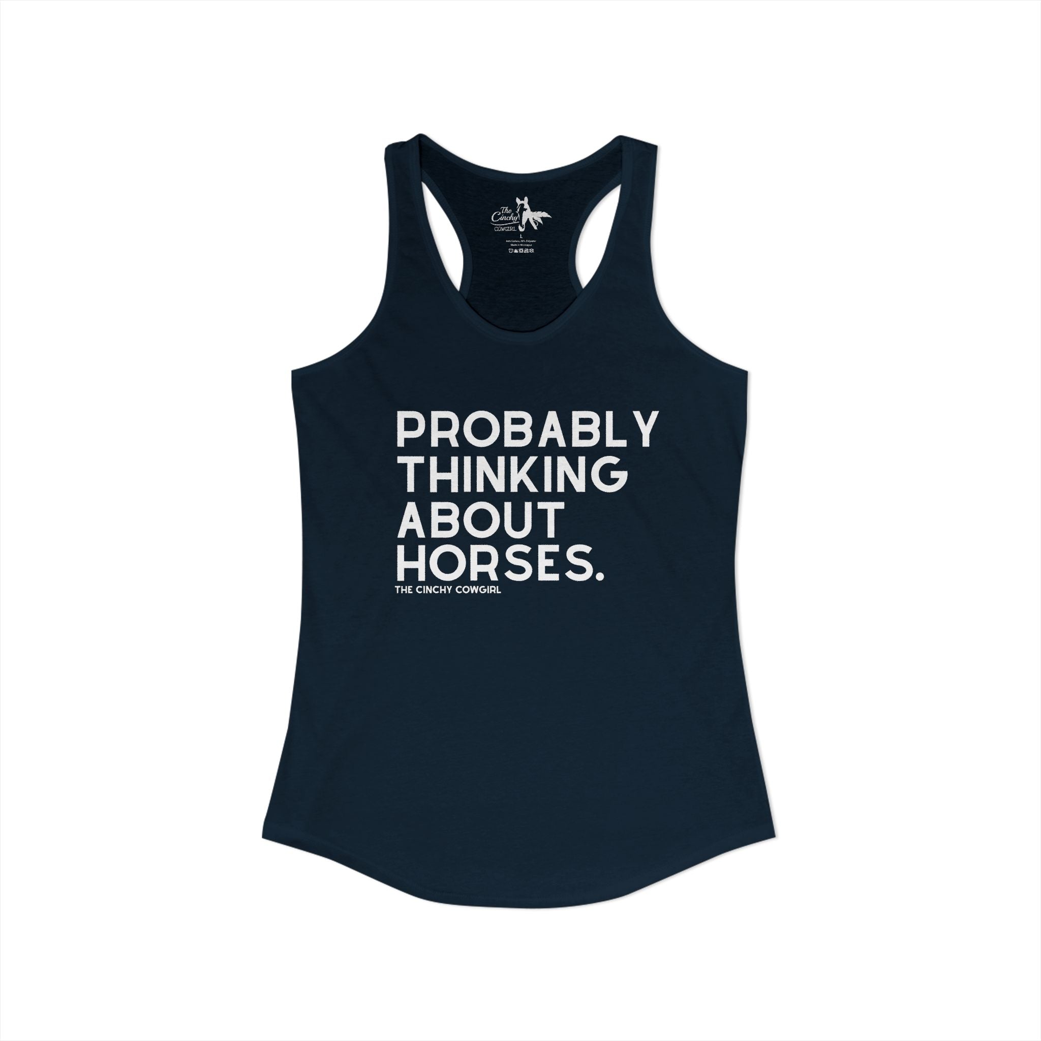 Probably Thinking About Horses Tank Top graphic tank The Cinchy Cowgirl - Print XS Solid Midnight Navy
