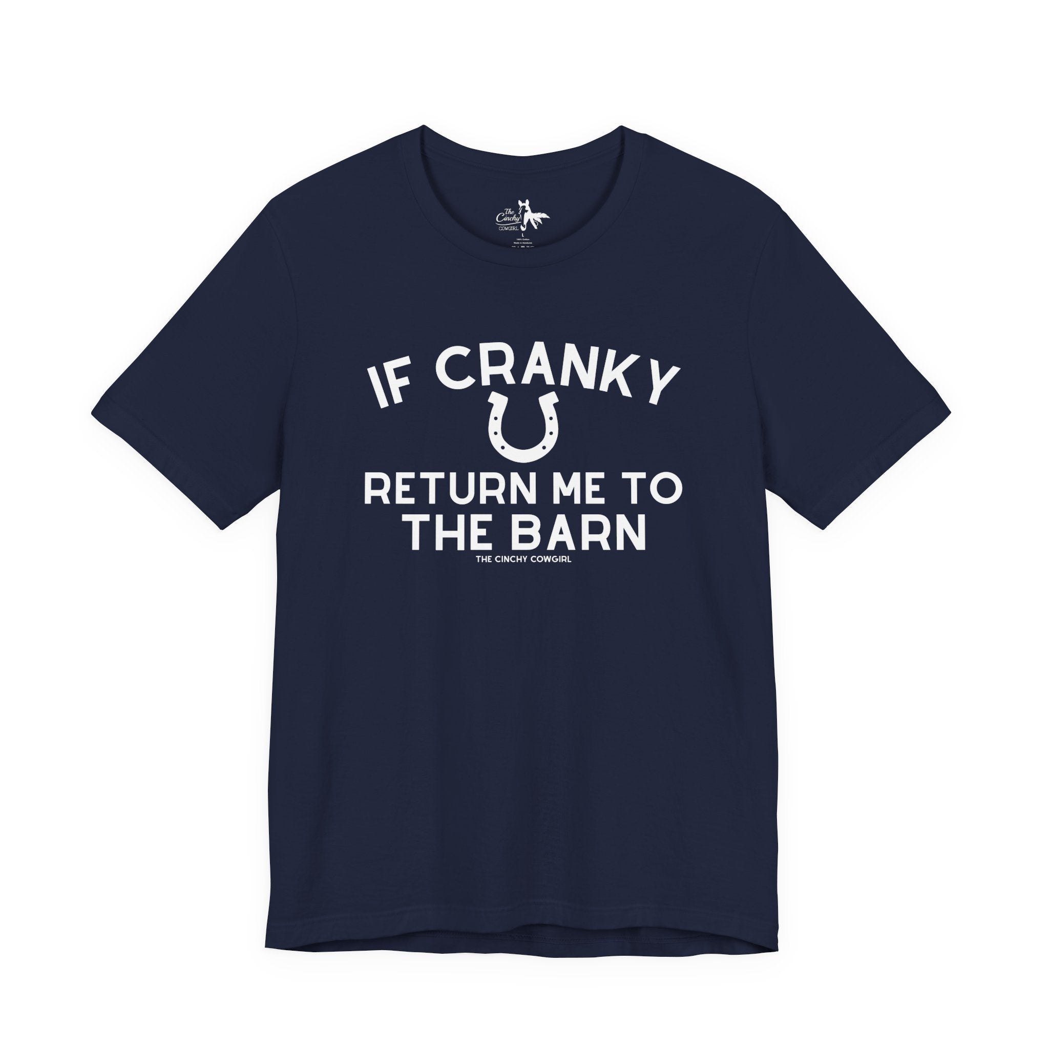 If Cranky Return Me To The Barn Short Sleeve Tee T-Shirt The Cinchy Cowgirl - Print Navy XS