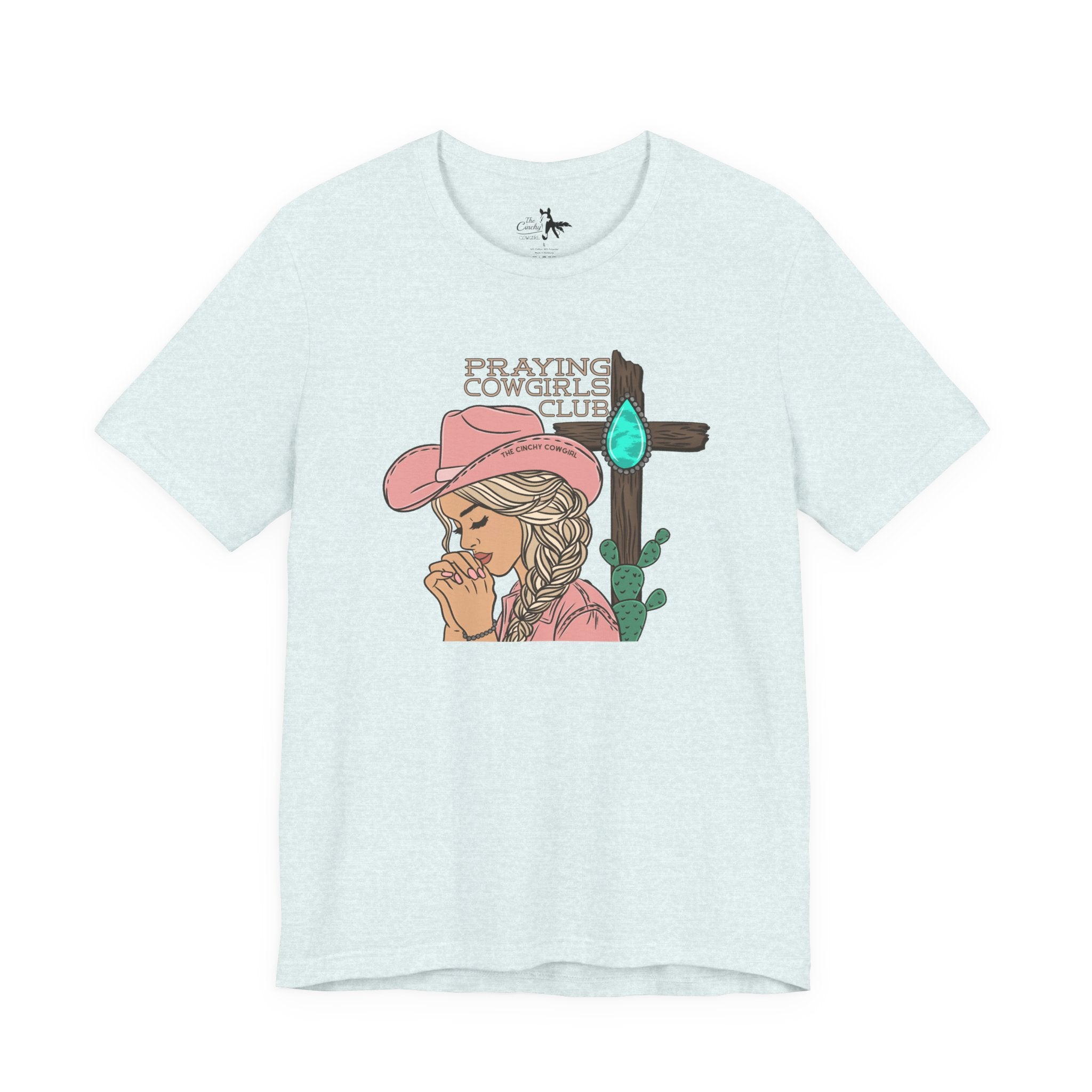 Praying Cowgirls Club Short Sleeve Tee Graphic Tee The Cinchy Cowgirl - Print Heather Ice Blue XS