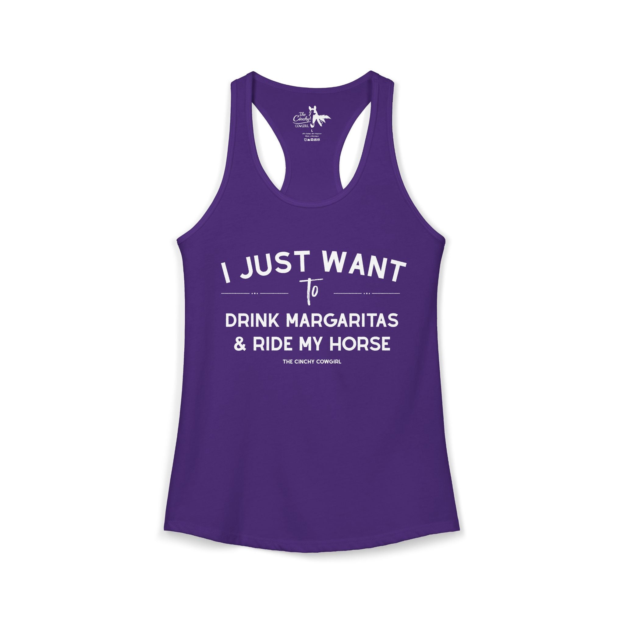 I Just Want to Drink Margaritas And Ride My Horse Tank Top Tank Top The Cinchy Cowgirl - Print XS Solid Purple Rush