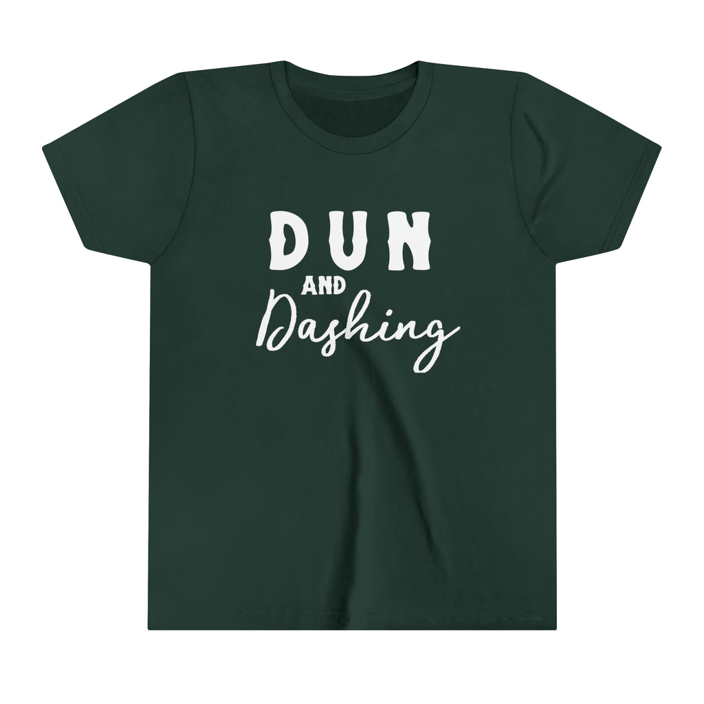 Forest youth short sleeve with white lettering reading "Dun and Dashing".