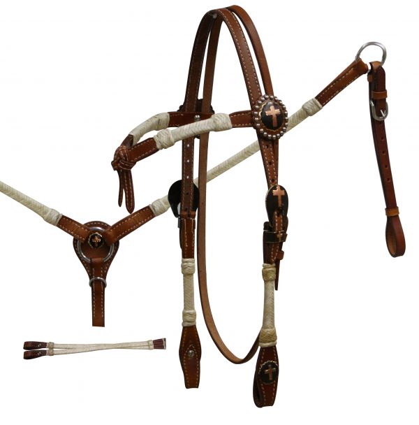 Double Stitch Rawhide Futurity Knot Headstall Set headstall set Shiloh   