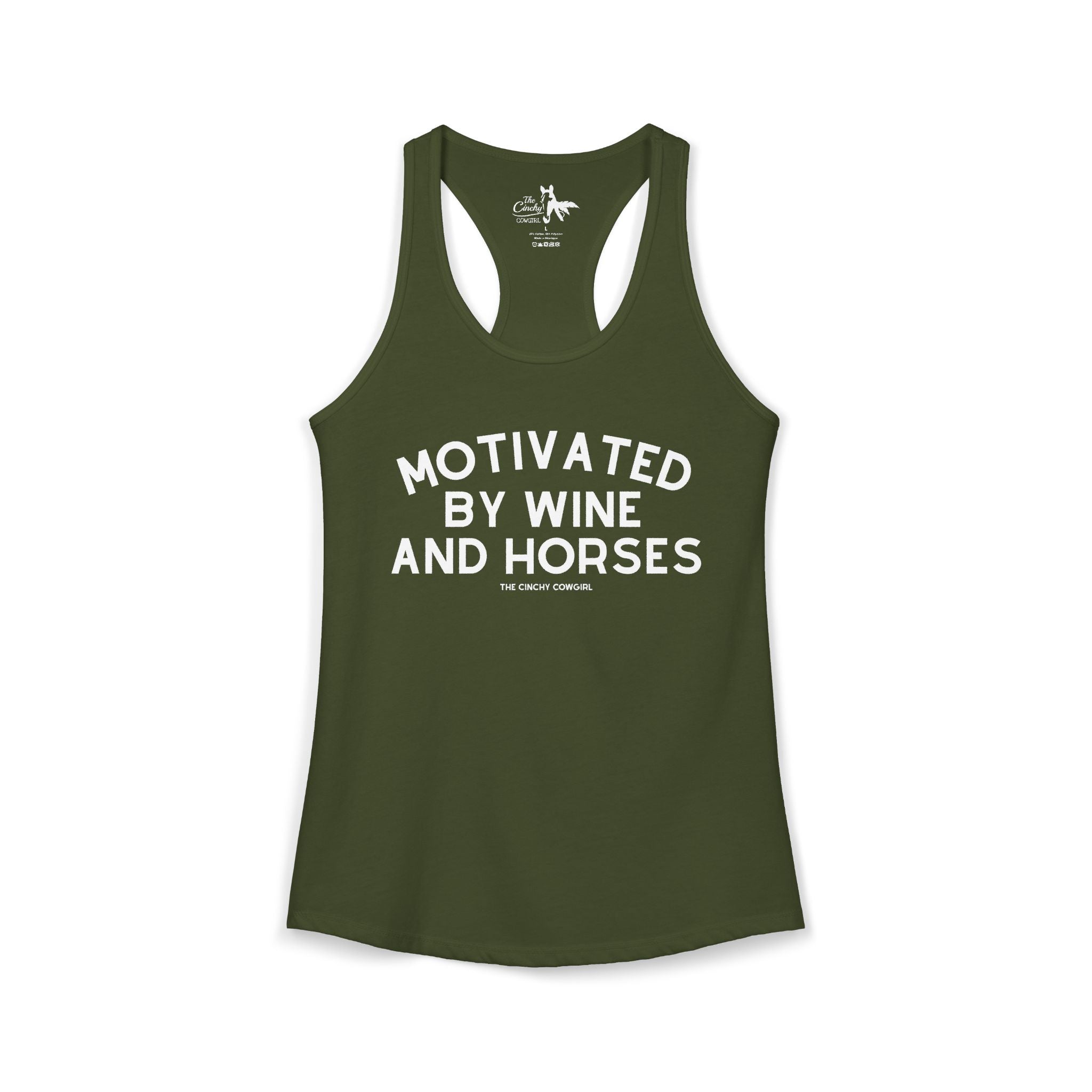 Motivated By Wine & Horses Tank Top Tank Top The Cinchy Cowgirl - Print XS Solid Military Green