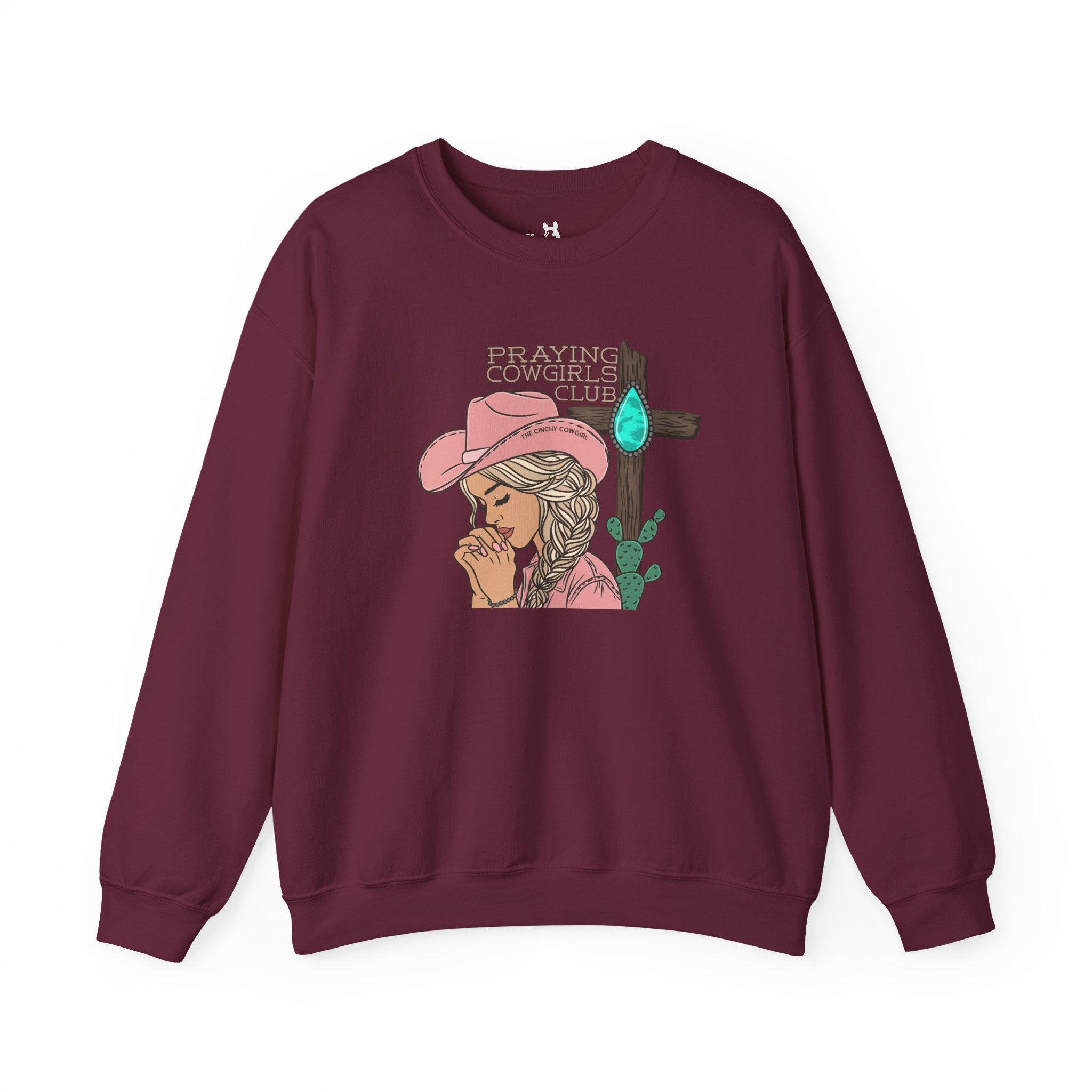 Praying Cowgirls Club Fleece Pullover Sweatshirt The Cinchy Cowgirl - Print S Maroon