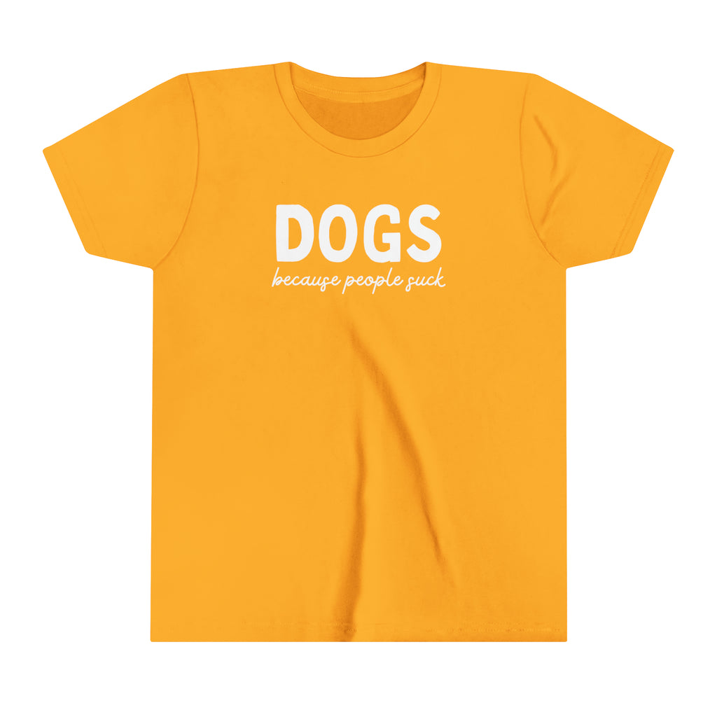 Gold youth short sleeve with black lettering reading "Dog mom of the Freakin Year". 