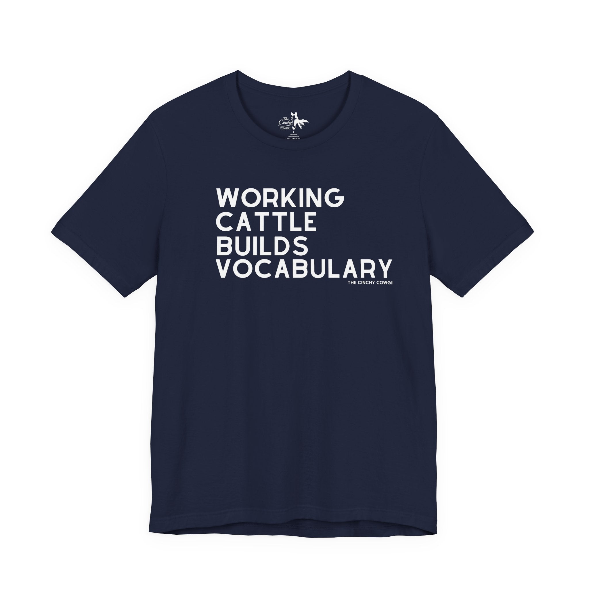 Working Cattle Builds Vocabulary Short Sleeve Tee T-Shirt The Cinchy Cowgirl - Print Navy XS