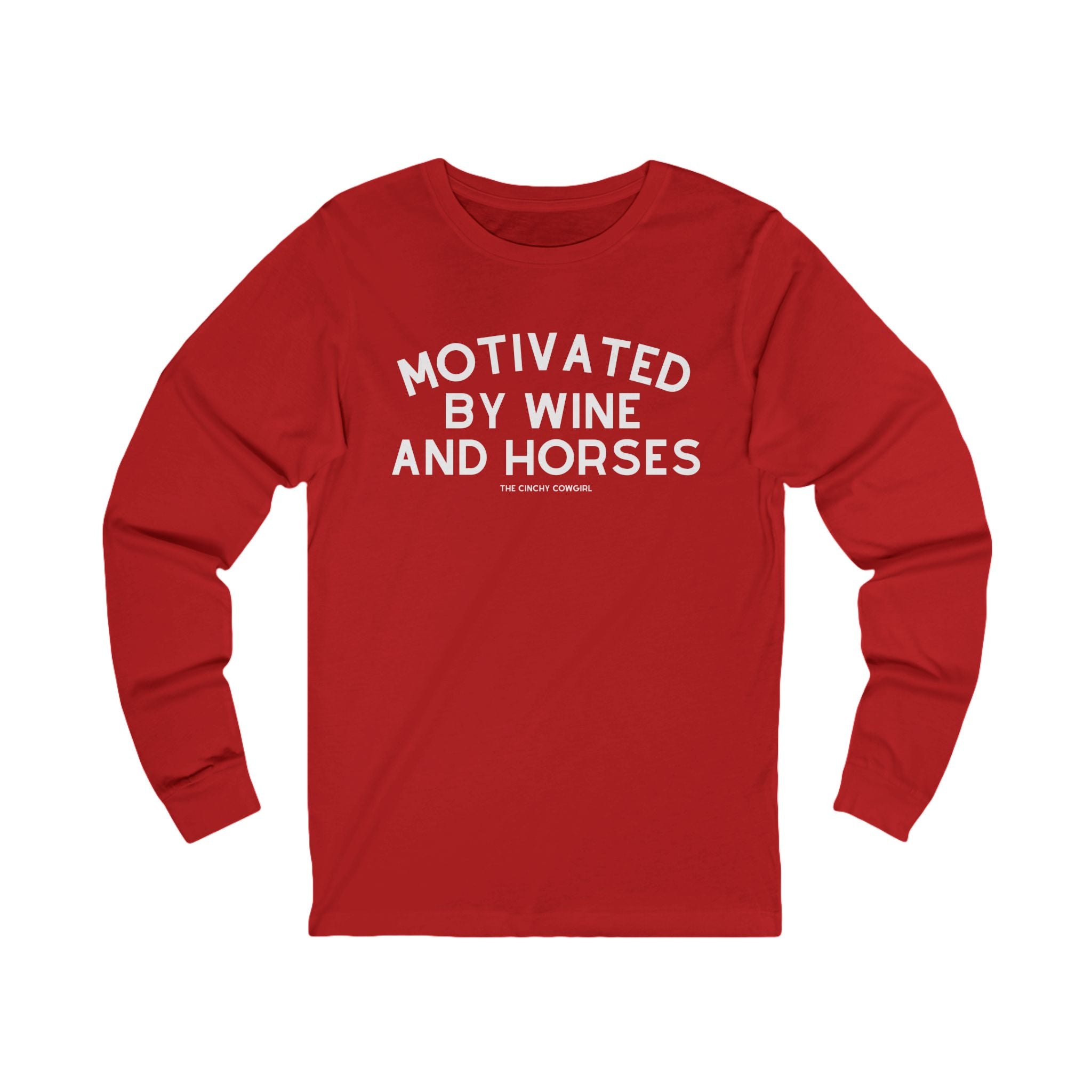 Motivated By Wine And Horses Long Sleeve Tee Long-sleeve The Cinchy Cowgirl - Print S Red
