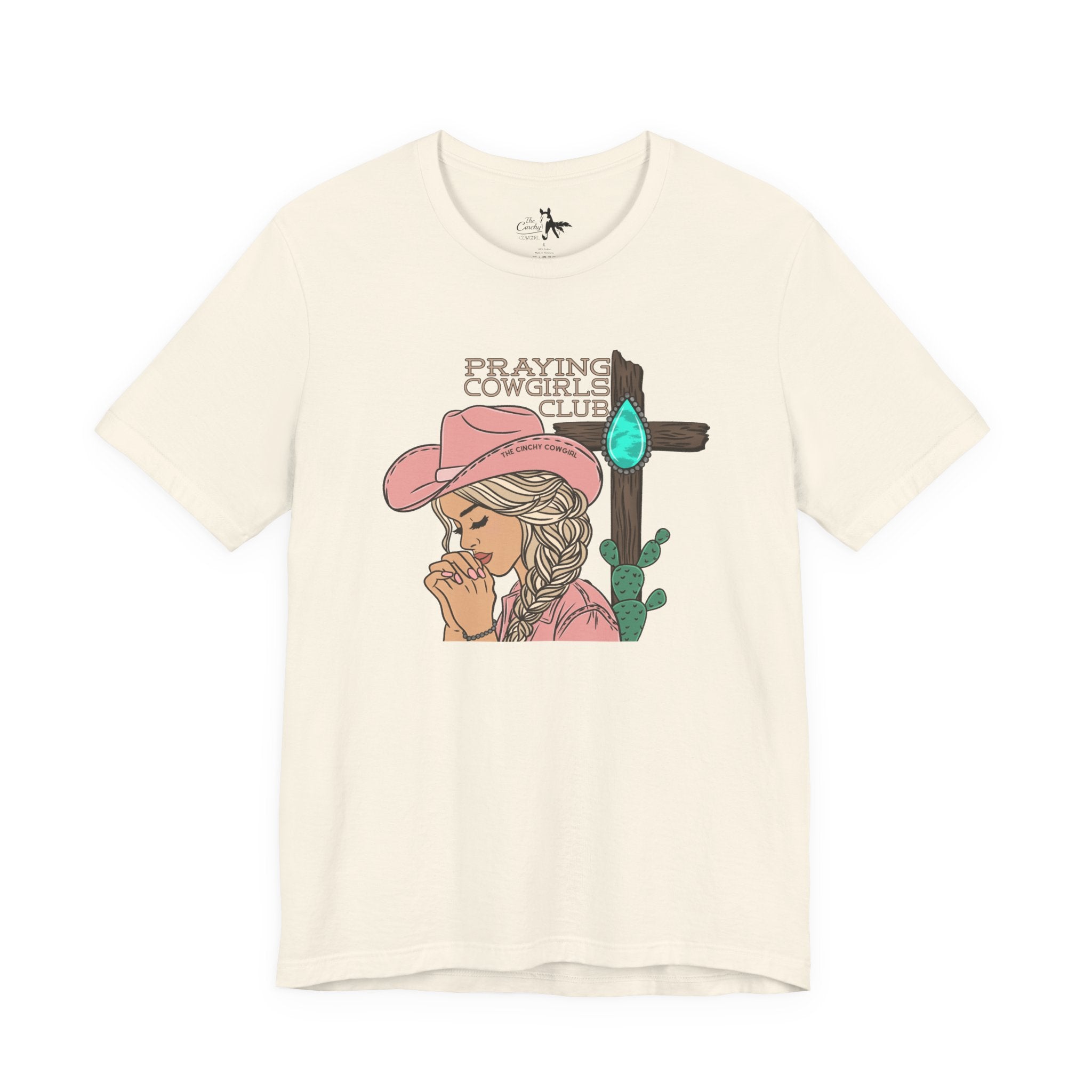 Praying Cowgirls Club Short Sleeve Tee Graphic Tee The Cinchy Cowgirl - Print Natural XS