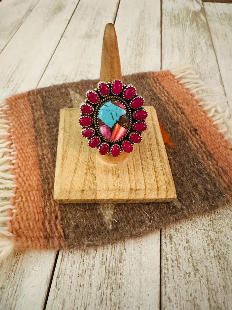 Handmade Sterling Silver, Pink Onyx & Pink Dream Cluster Adjustable Ring by Nizhoni Jewelry & Watches:Ethnic, Regional & Tribal:Native American:Necklaces & Pendants Nizhoni Traders LLC   