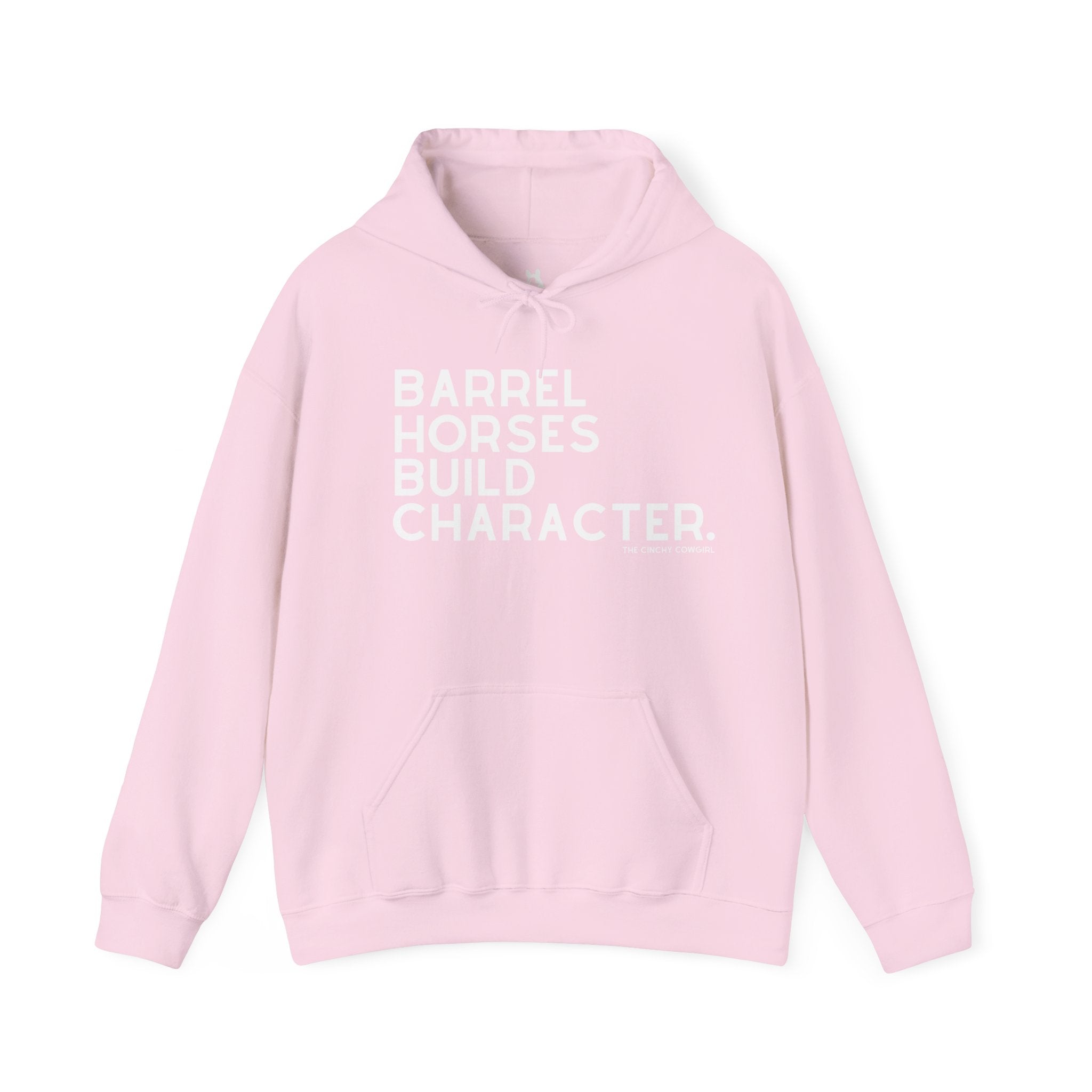 Barrel Horses Build Character Hoodie Graphic Hoodie The Cinchy Cowgirl - Print Light Pink S